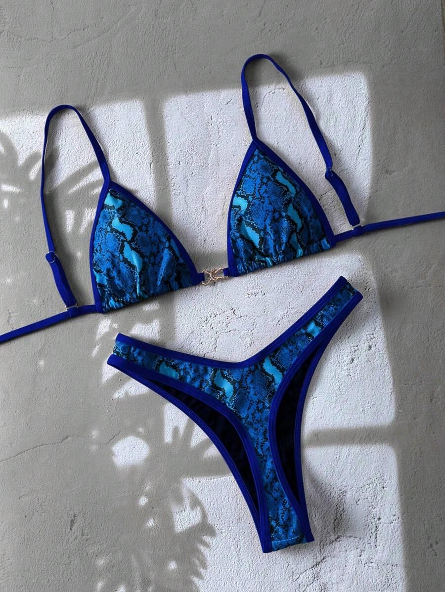 niebieski dół od bikini print