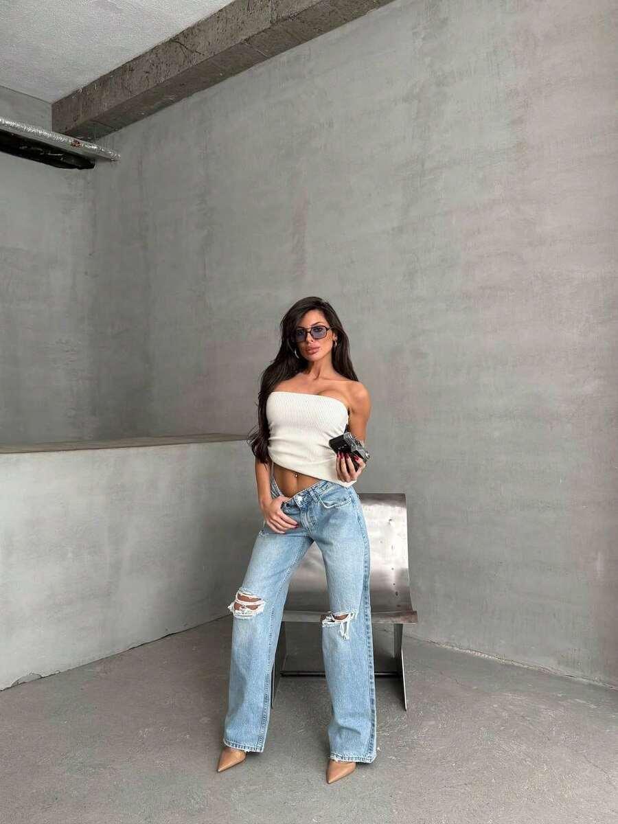 NIEBIESKIE SPODNIE JEANS PRZETARCIA
