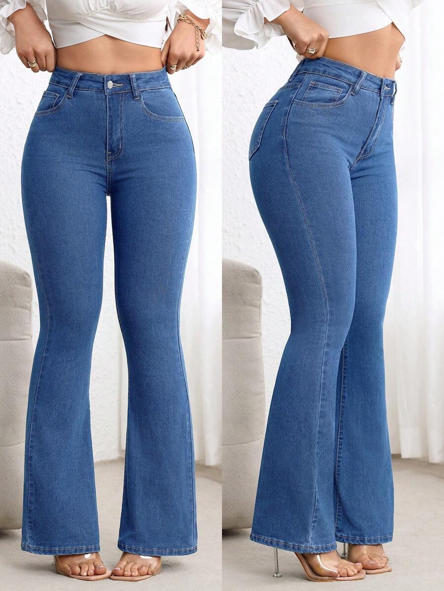 spodnie dzwony jeans wysoki stan