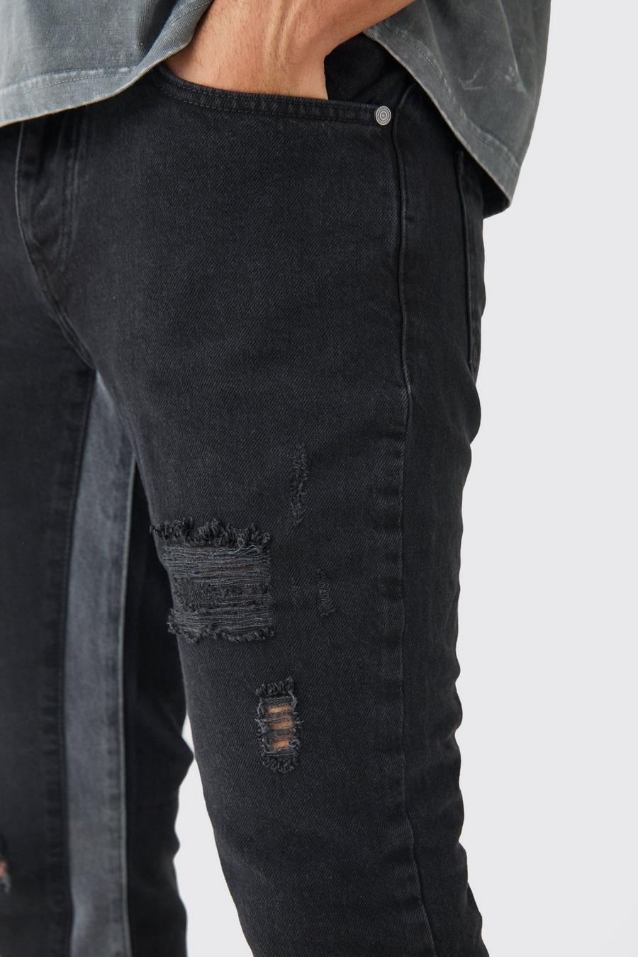 czarne spodnie jeans wstawki dziury