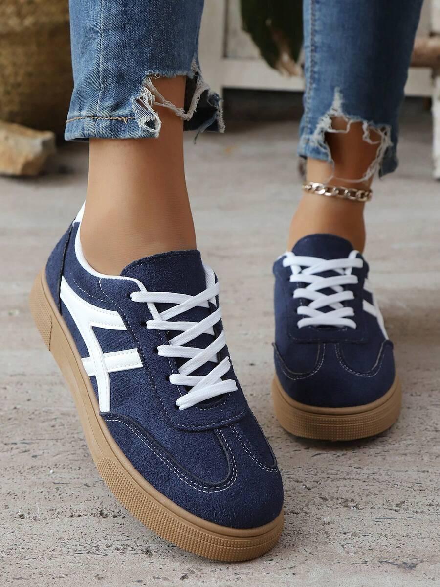GRANATOWE SZNUROWANE BUTY SPORTOWE DAMSKIE