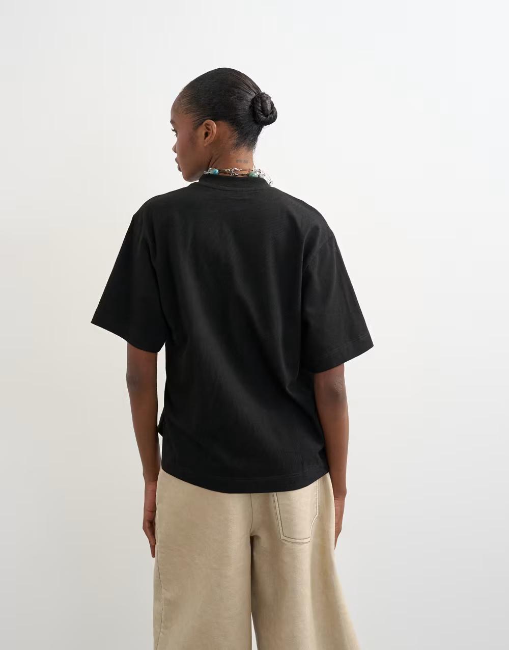 CZARNY T-SHIRT OKRĄGŁY DEKOLT SPLOT
