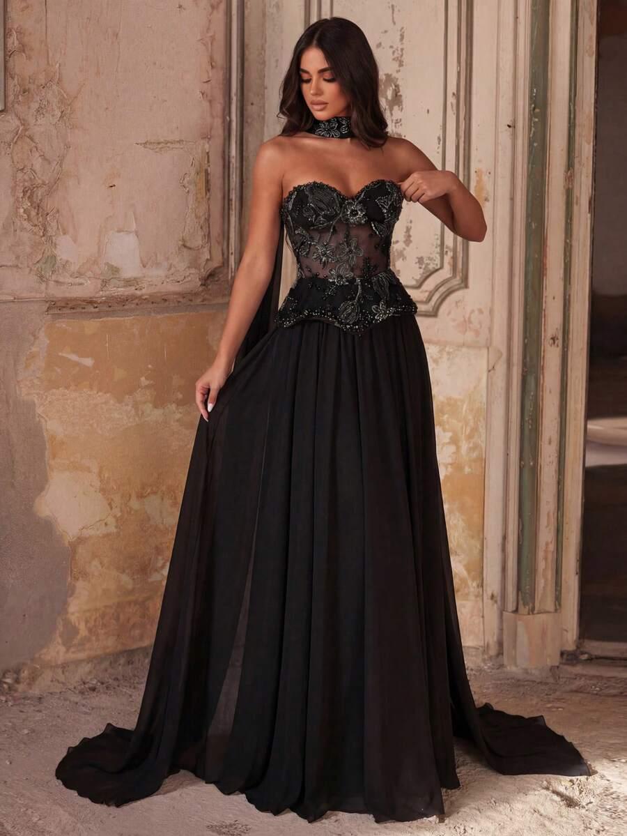 CZARNA MAXI SUKIENKA