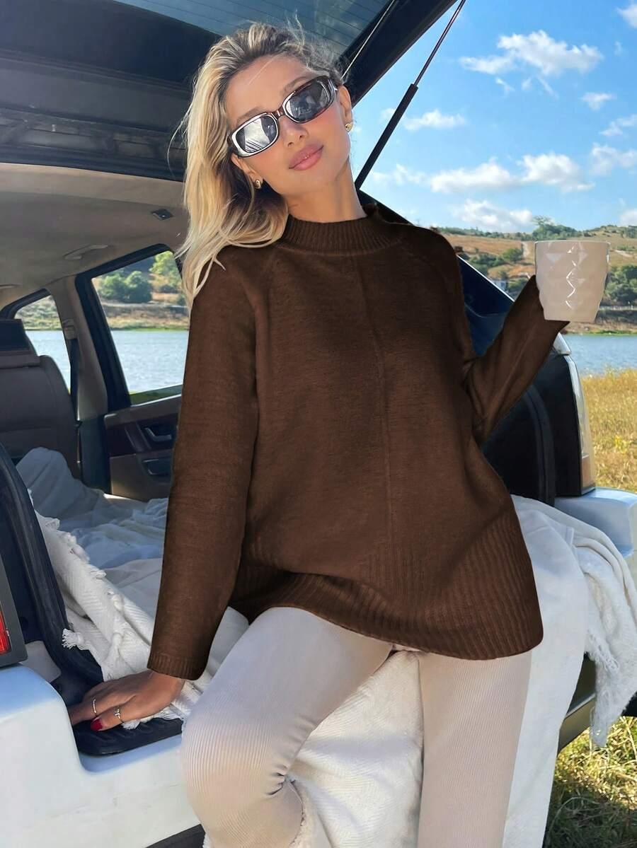 BRĄZOWY SWETER DŁUGI RĘKAW