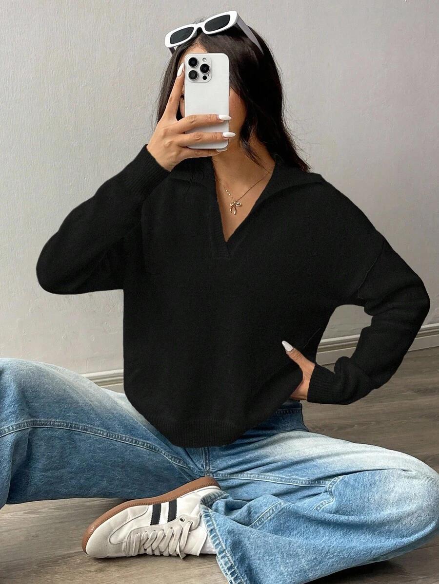 CZARNY SWETER V-NECK