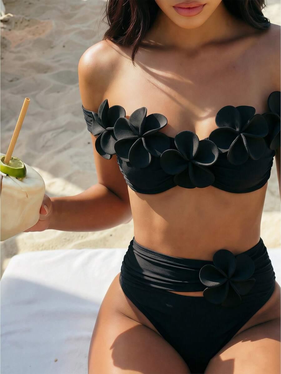 DWUCZĘŚCIOWE BIKINI KWIATY 3D