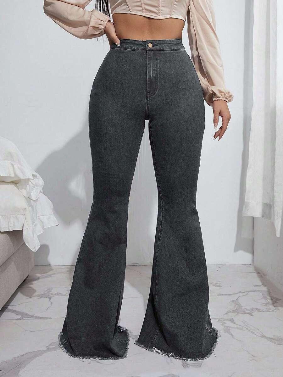 szare spodnie jeans dzwony