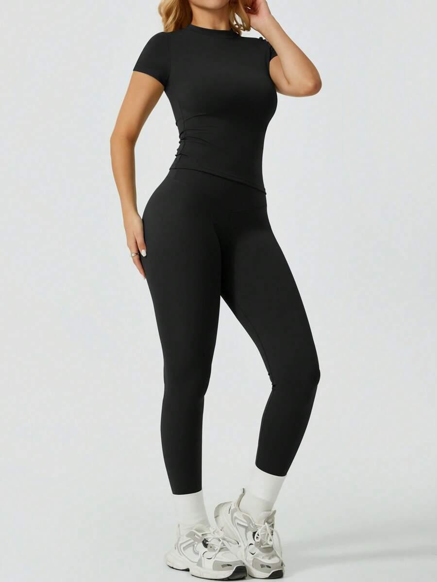 CZARNY KOMPLET TOP LEGGINSY 
