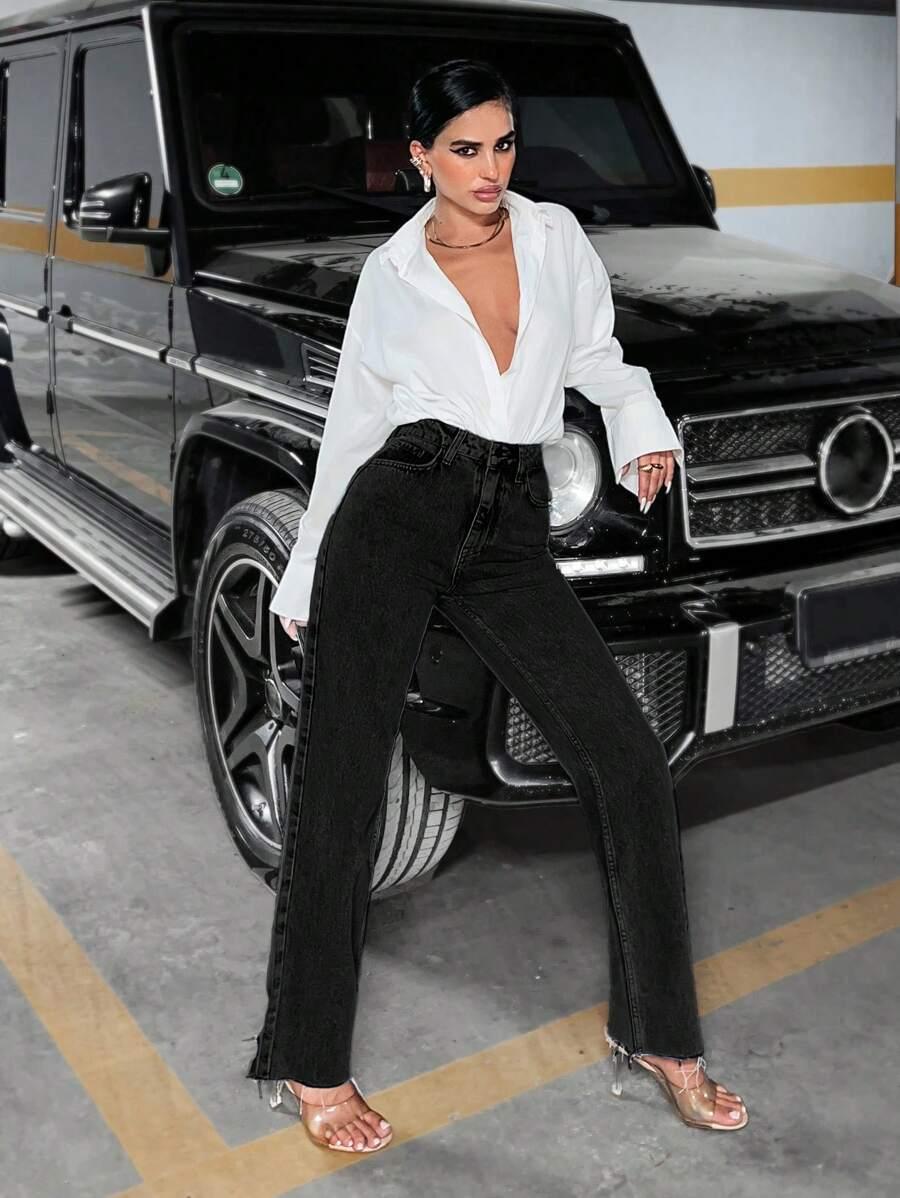 CZARNE SPODNIE JEANS