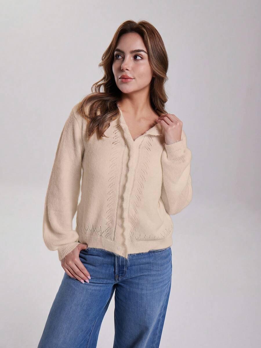 SWETER KARDIGAN Z DOMIESZKĄ WEŁNY
