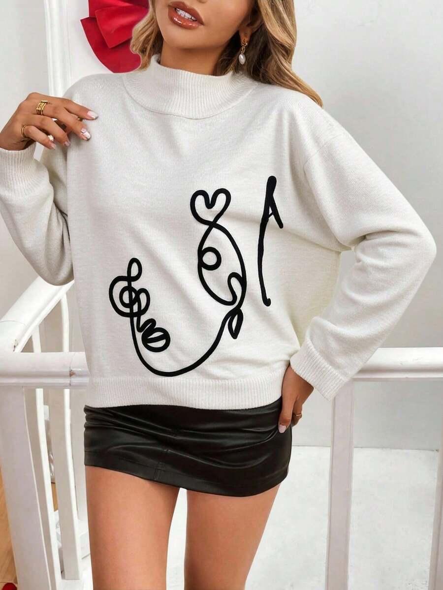 LUŹNY SWETER DAMSKI Z WZOREM