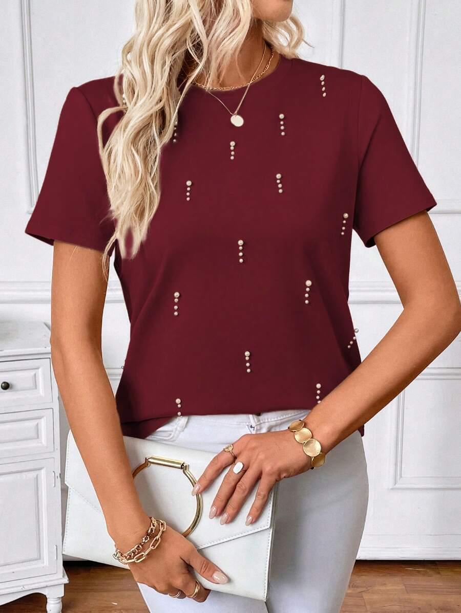bordowy t-shirt krótki rękaw