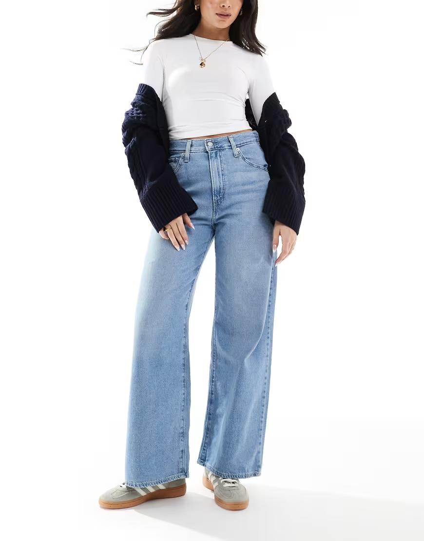 NIEBIESKIE SPODNIE JEANS SZEROKIE NOGAWKI