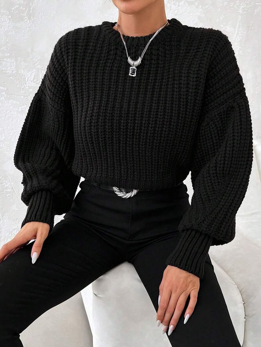 CZARNY DZIANINOWY SWETER