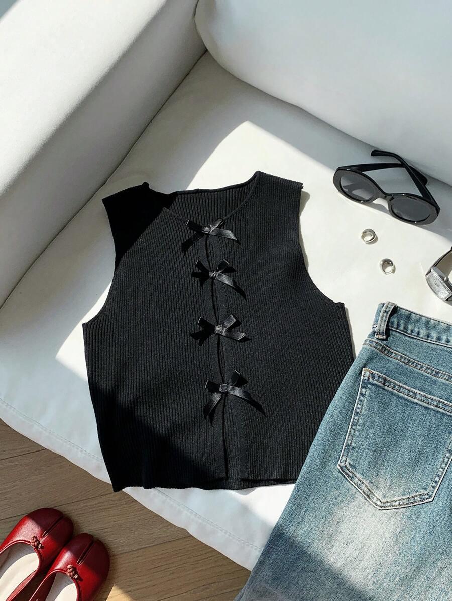 CZARNY DZIANINOWY TOP 