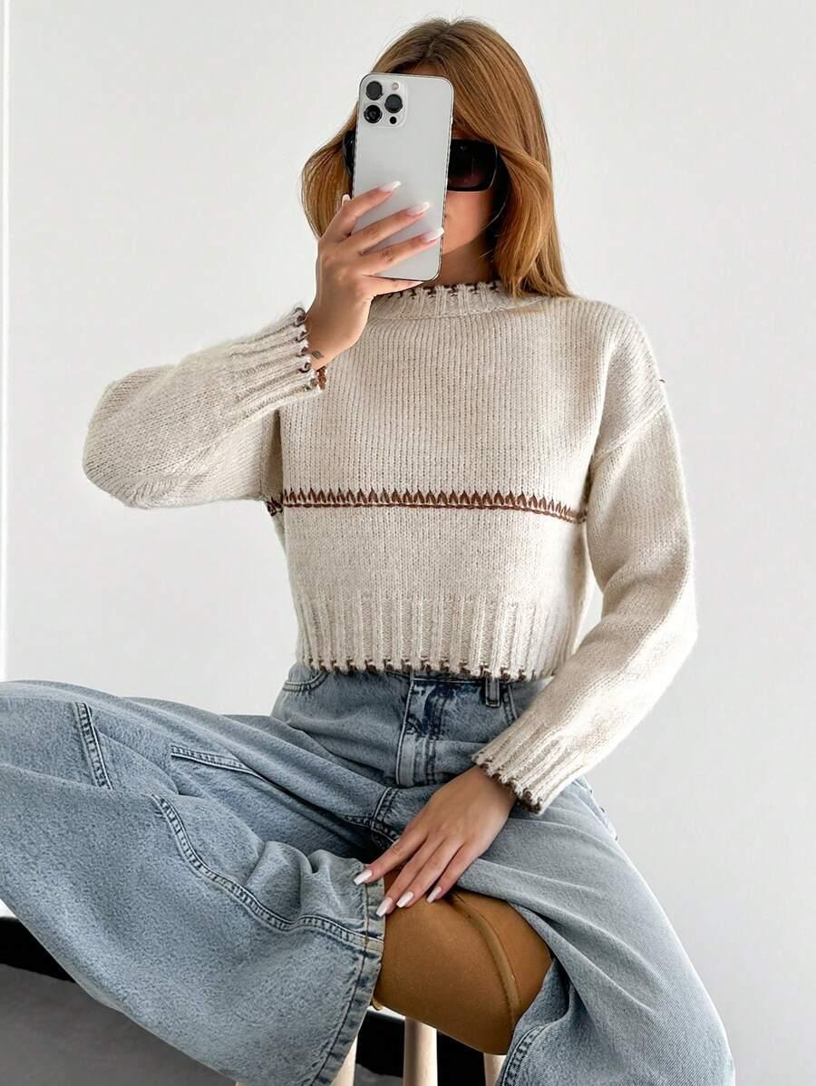 BEŻOWY SWETER STÓJKA 