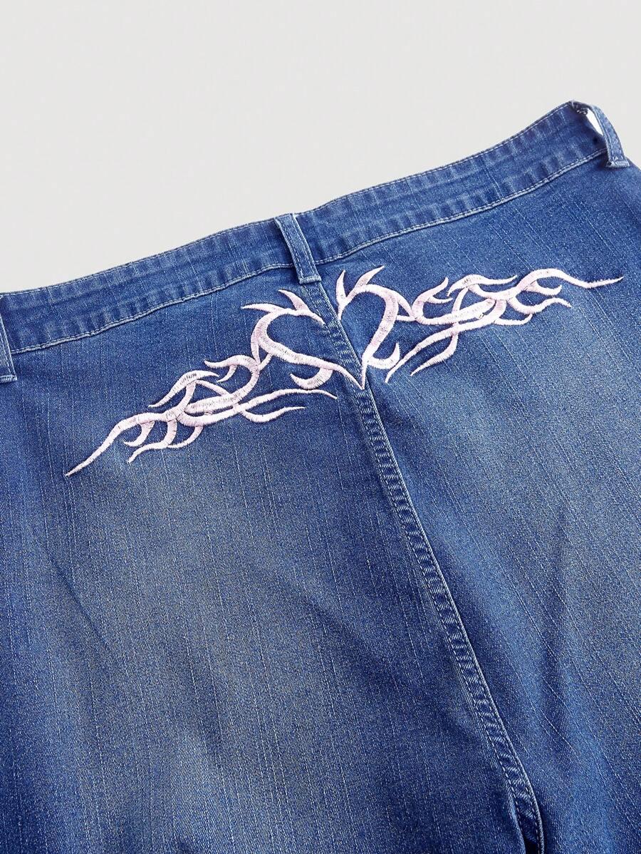 spodnie dzwony jeans haft