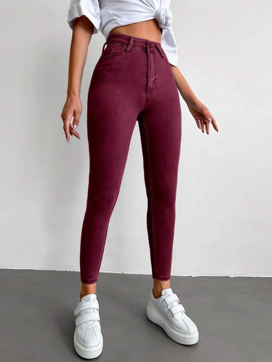 BORDOWE SPODNIE JEANS 