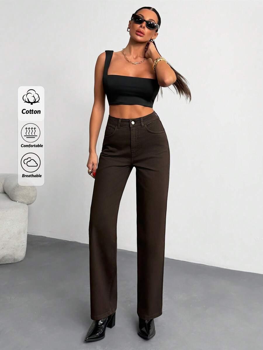 BRĄZOWE SPODNIE JEANS 