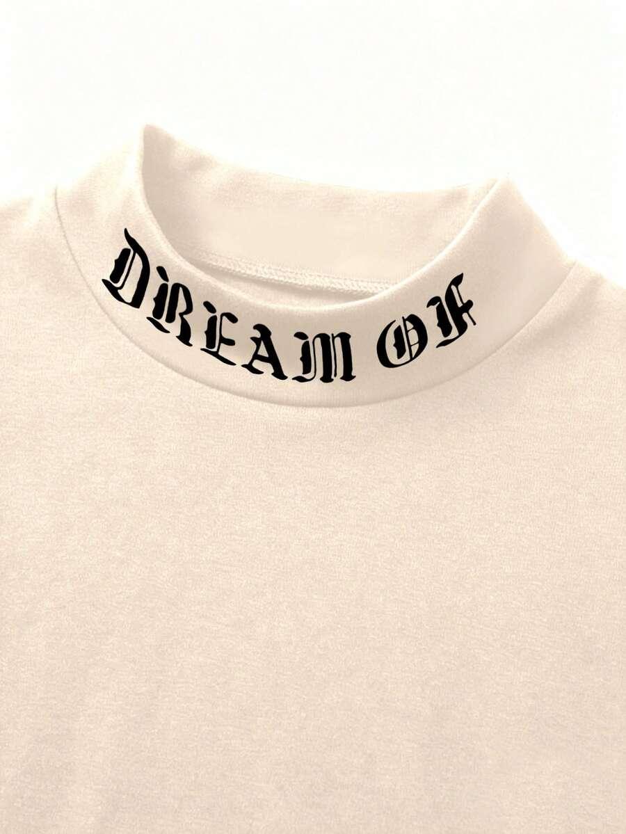 beżowy t-shirt napisy