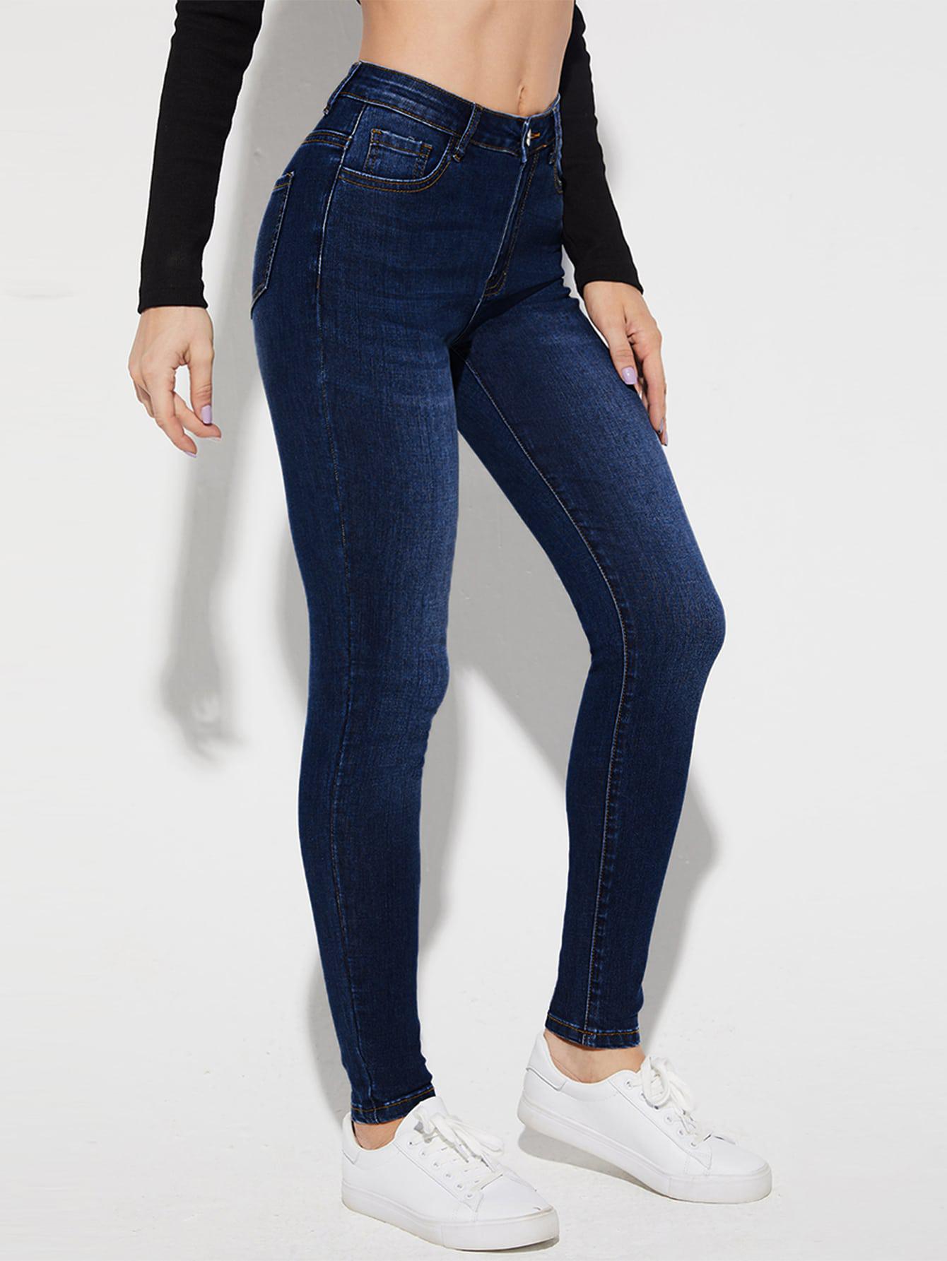 GRANATOWE SKINNY JEANS