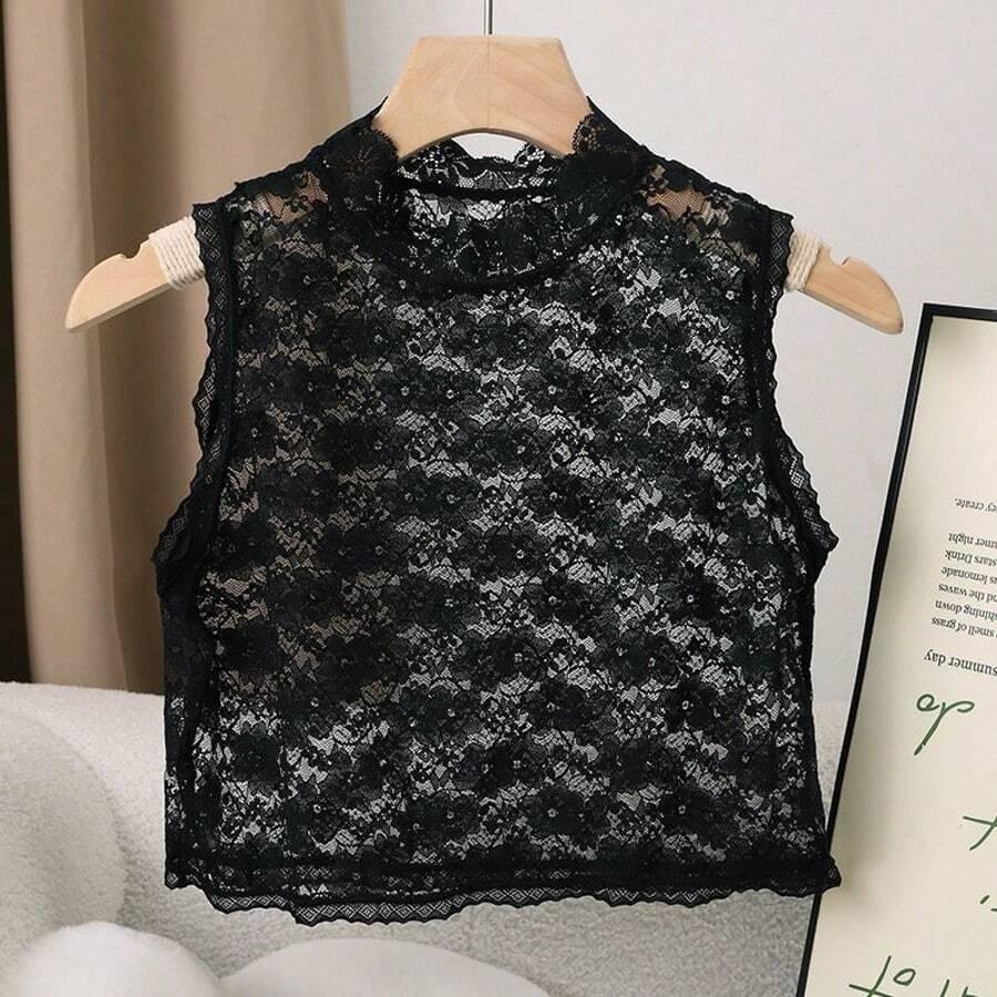 czarny top koronka
