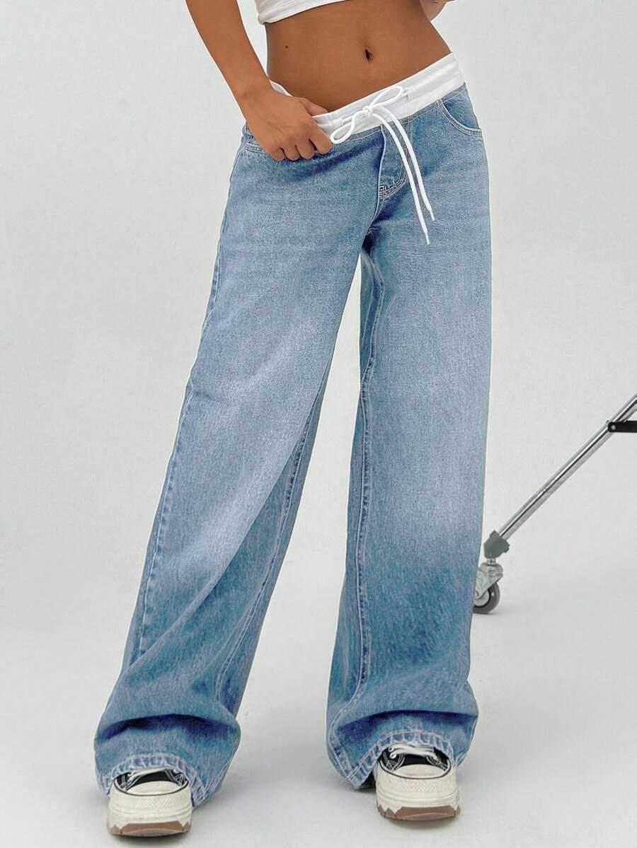 niebieskie jeansy wiązanie 