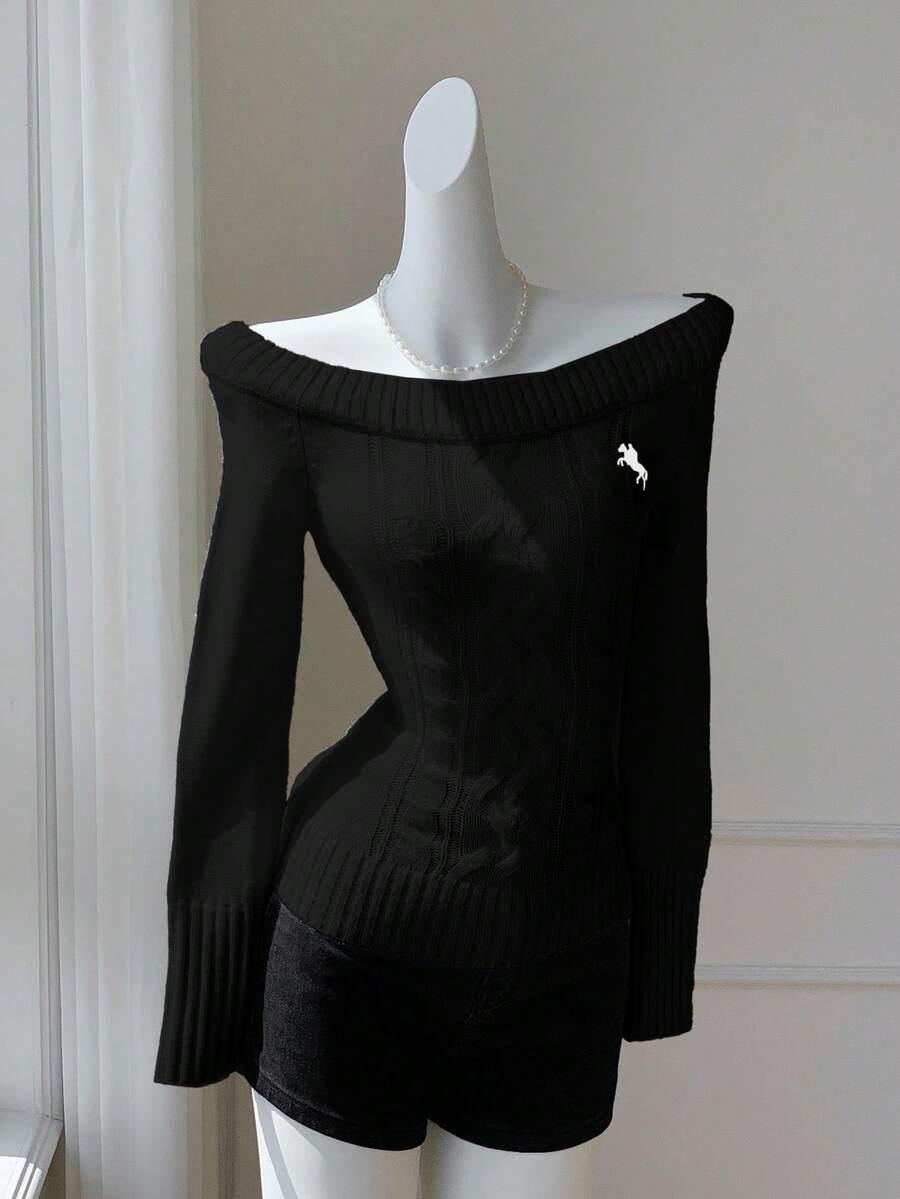 CZARNY SWETER DZIANINA 