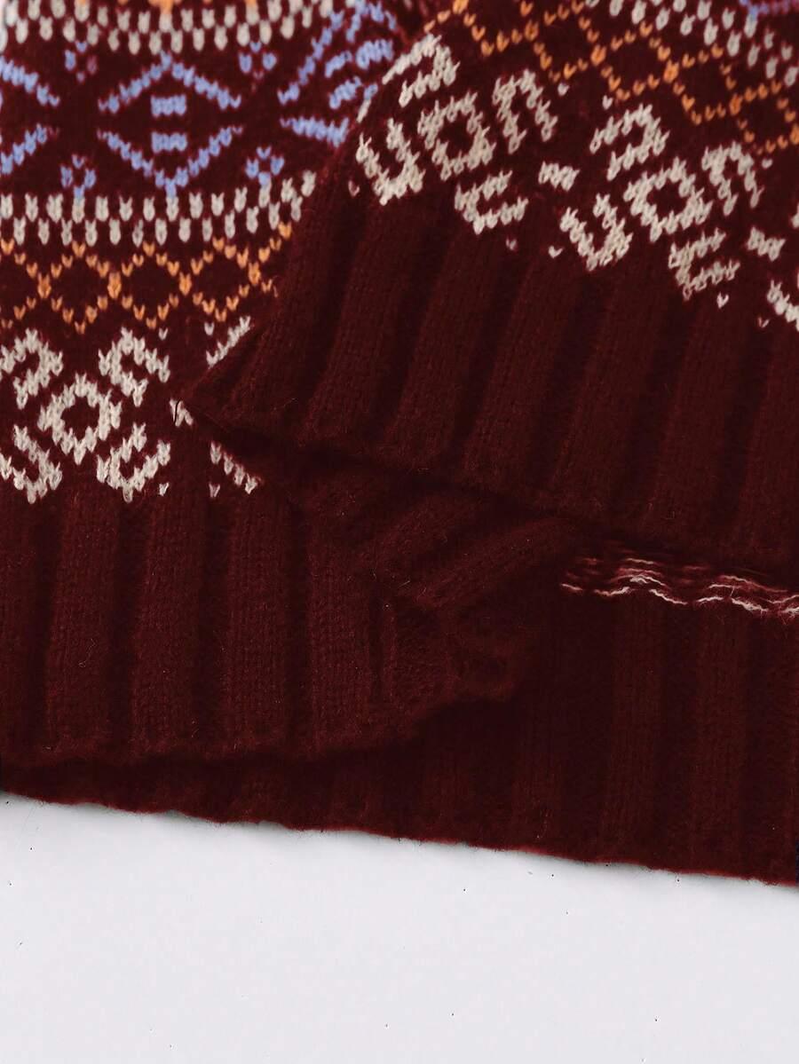 bordowy sweter print 