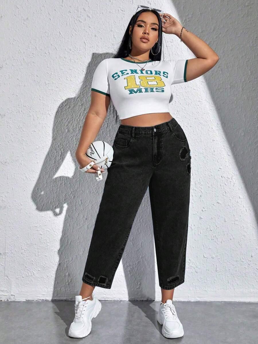 SPODNIE JEANSOWE MOM JEANS Z PRZETRACIAMI