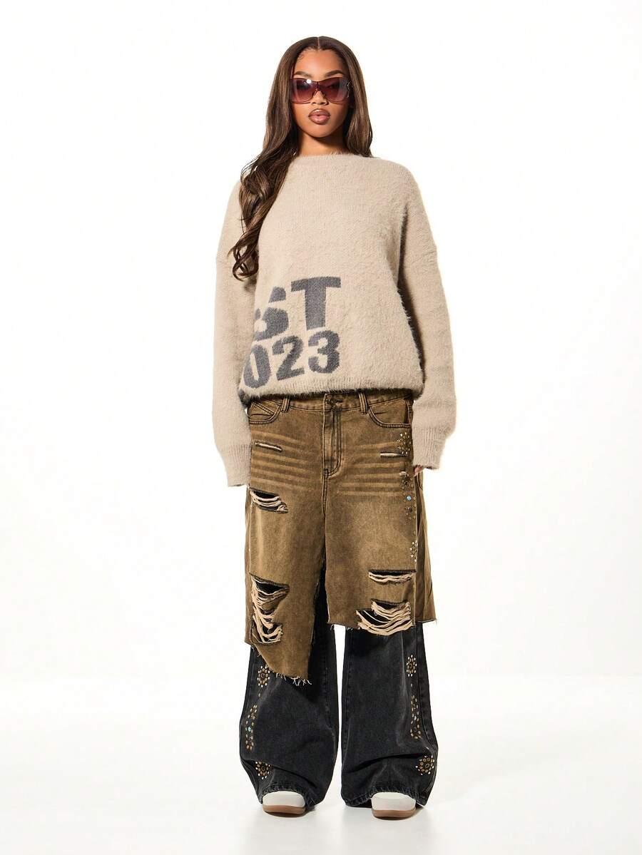 BEŻOWY DZIANINOWY SWETER