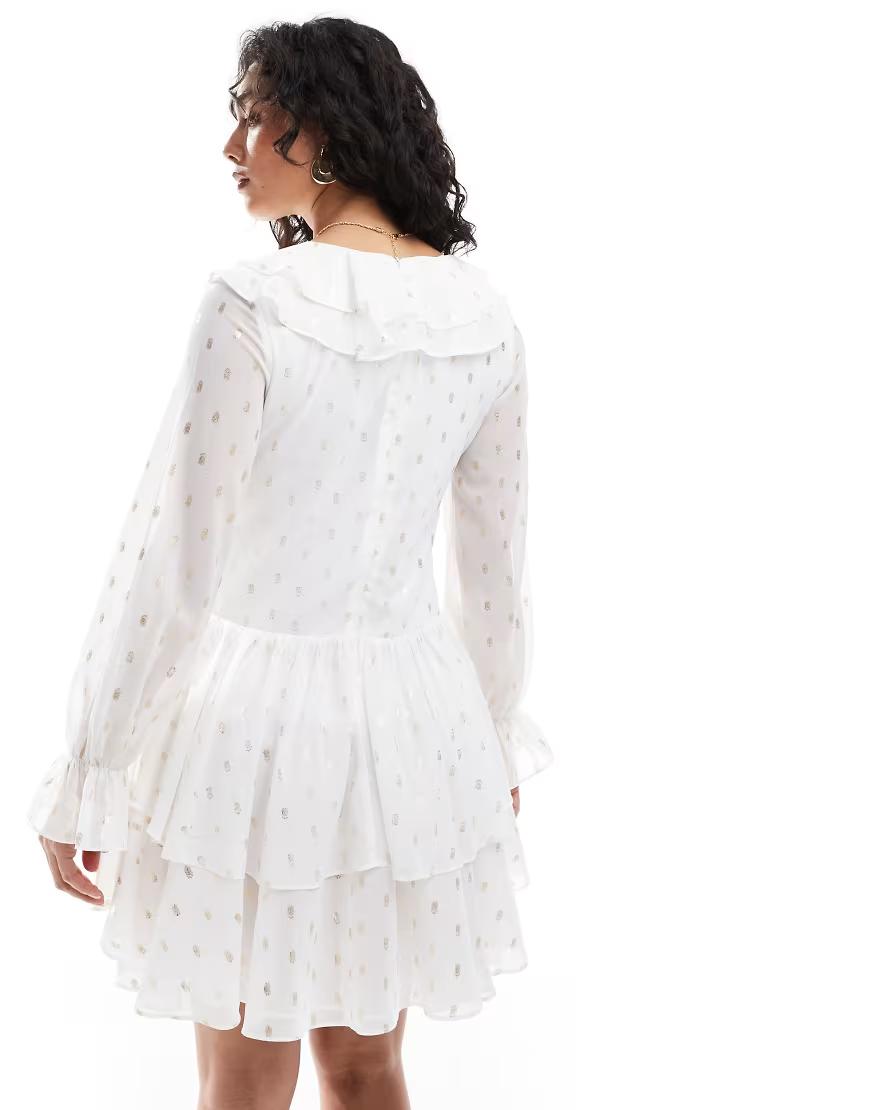 biała mini sukienka v-neck falbana