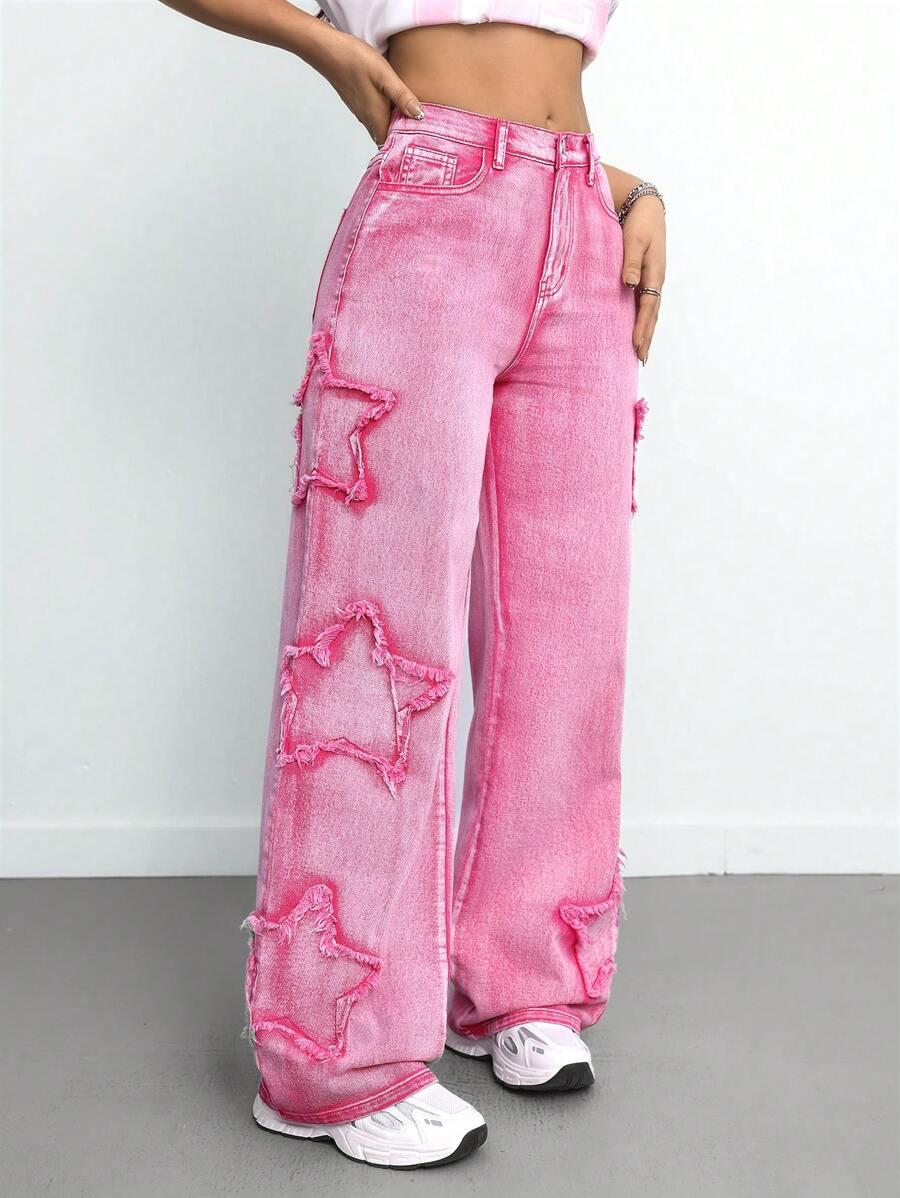 różowe spodnie jeans