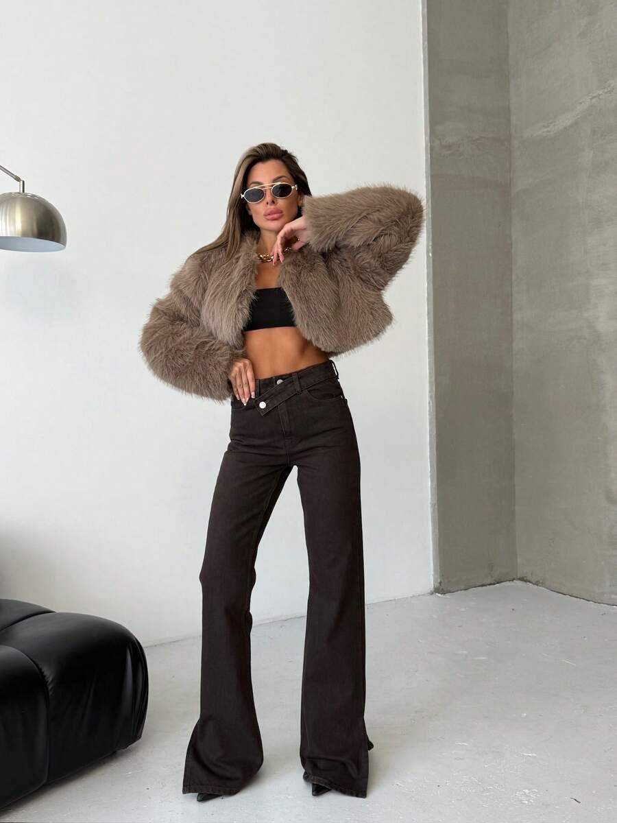 BRĄZOWE SPODNIE JEANS 