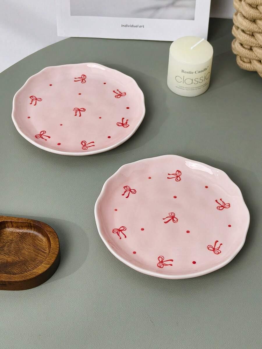 różowy talerz wzór kokardy 2-pack