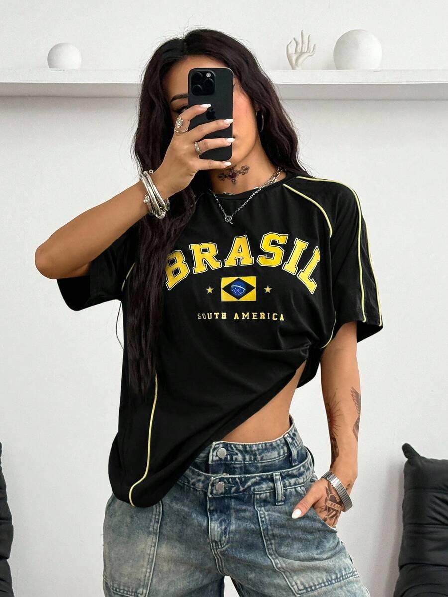 CZARNY T-SHIRT OVERSIZE NAPI BRASIL