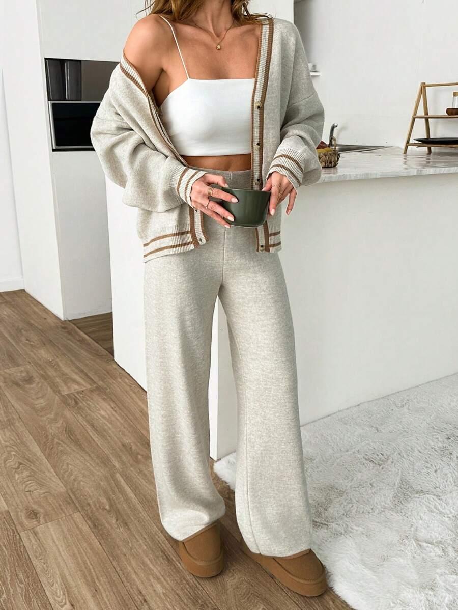 SWETER SPODNIE KOMPLET DZIANINOWY