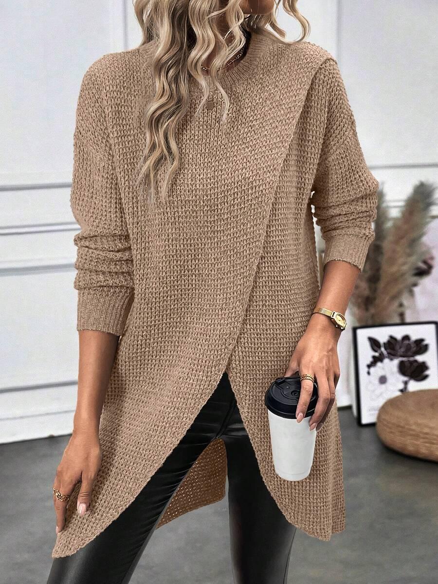 BEŻOWY SWETER OKRĄGŁY DEKOLT