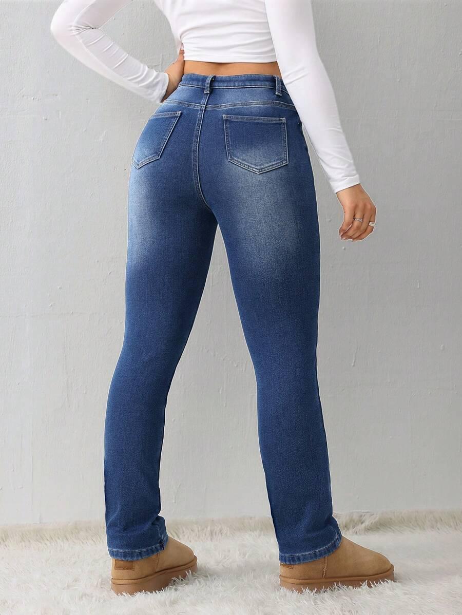 NIEBIESKIE SPODNIE JEANSOWE WYSOKI STAN