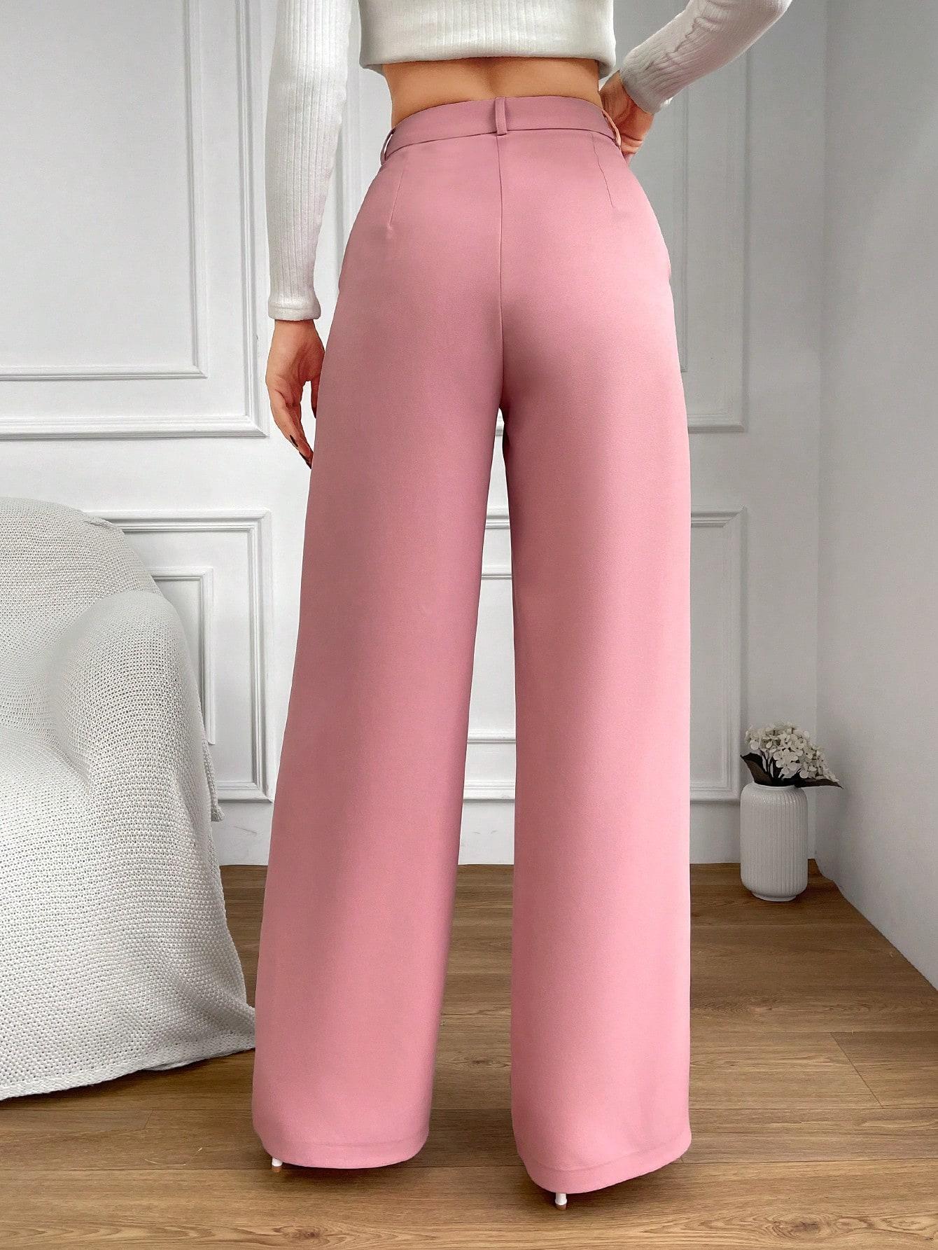 różowe spodnie z wysokim stanem szerokie nogawki