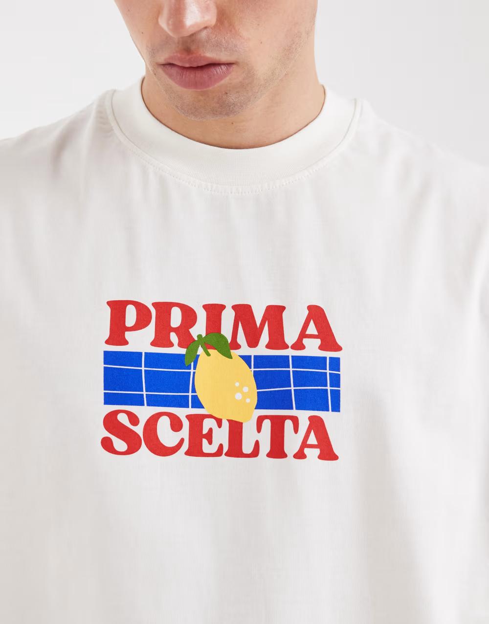 kremowa koszulka bez rękawów nadruk prima scelta