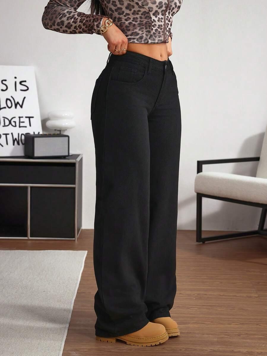 CZARNE SPODNIE JEANS PROSTE NOGAWKI