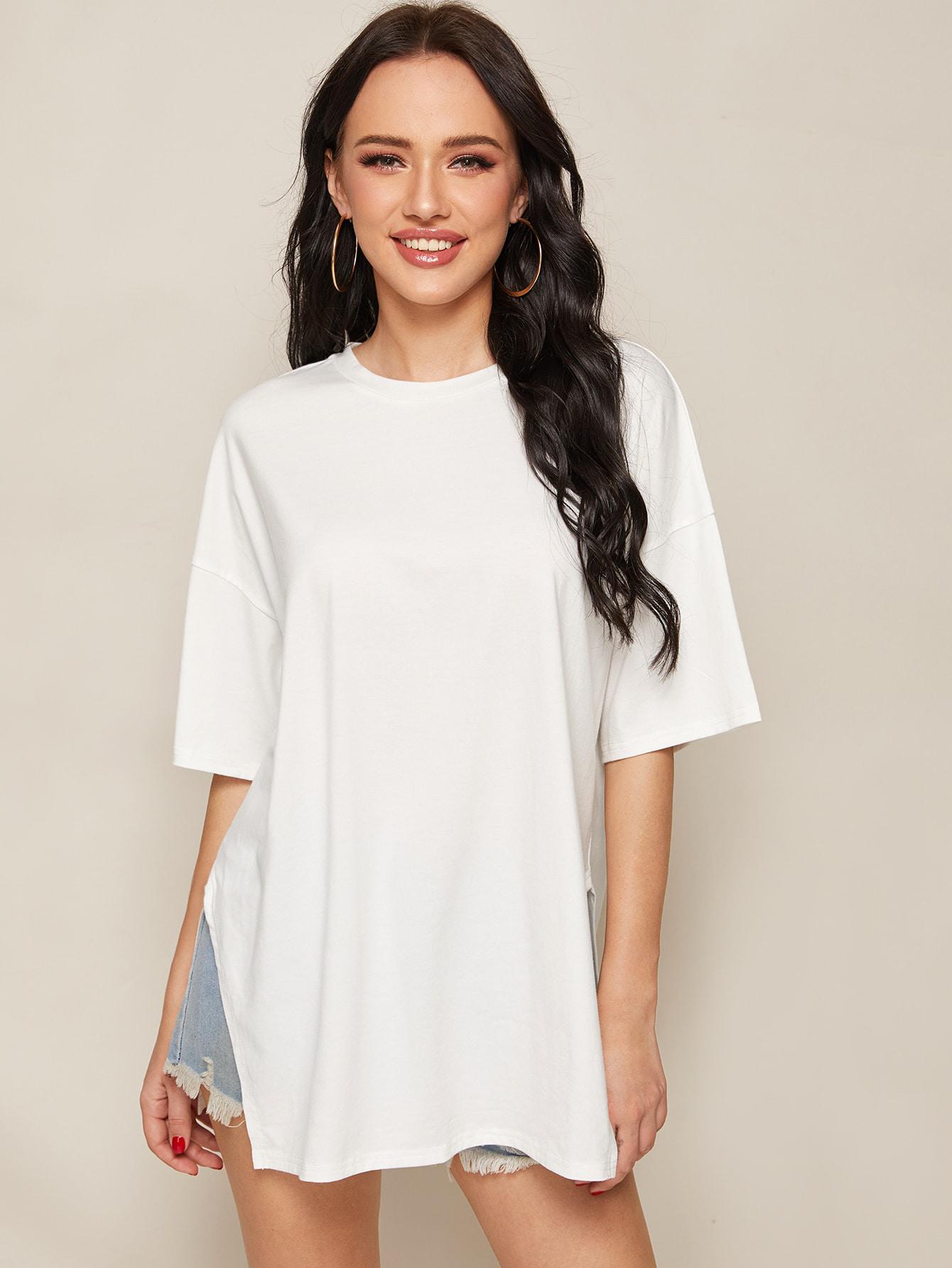 BIAŁY T-SHIRT OVERSIZE ROZCIĘCIA 