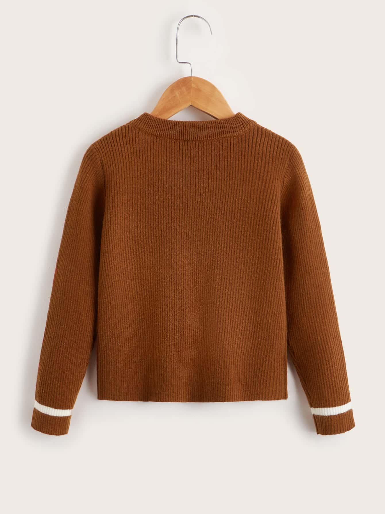 brązowy sweter okrągły dekolt 