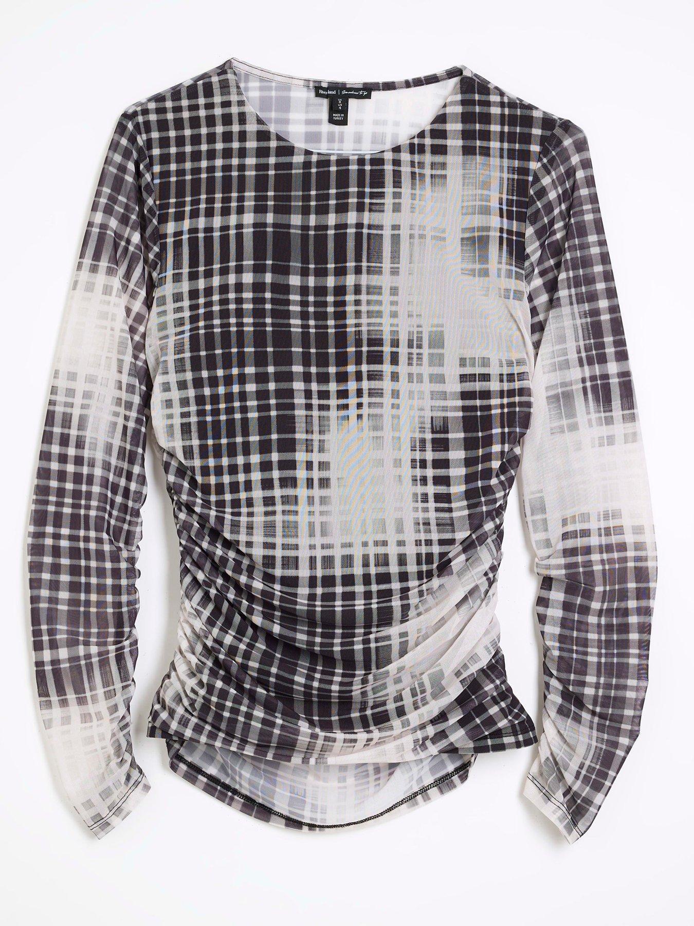 RIVER ISLAND BLUZKA Z SIATECZKI W KRATKĘ