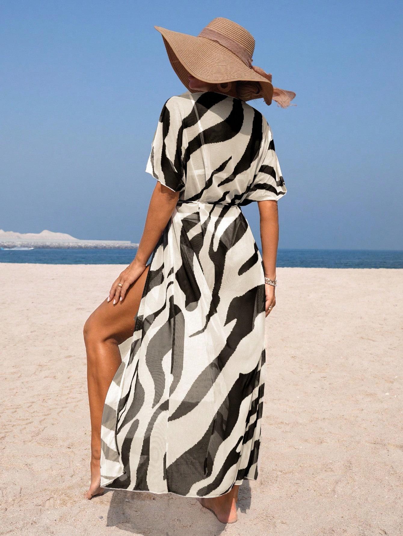PLAŻOWA NARZUTKA WZÓR ZEBRA
