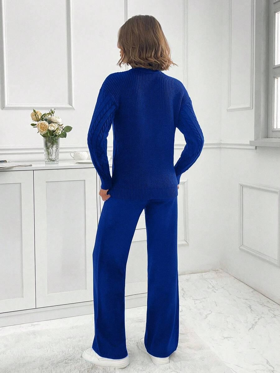 dzianinowy różowy komplet sweter spodnie