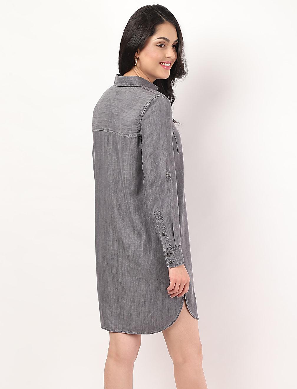 koszulowa sukienka jeans T42-4232K-T0