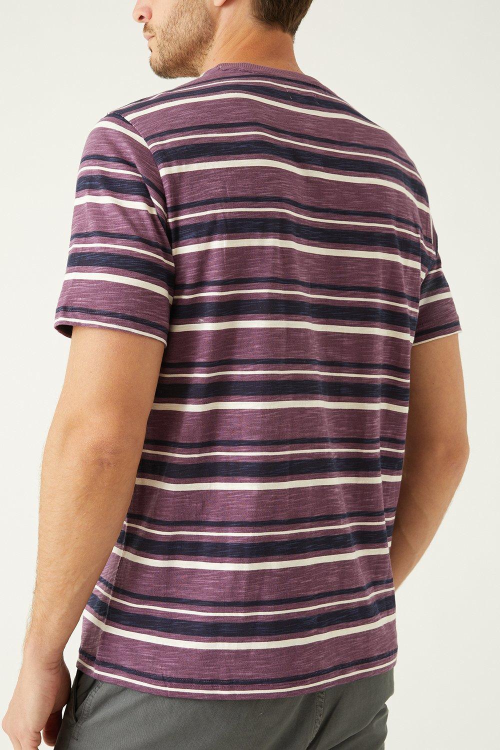 fioletowy klasyczny t-shirt paski kontrast