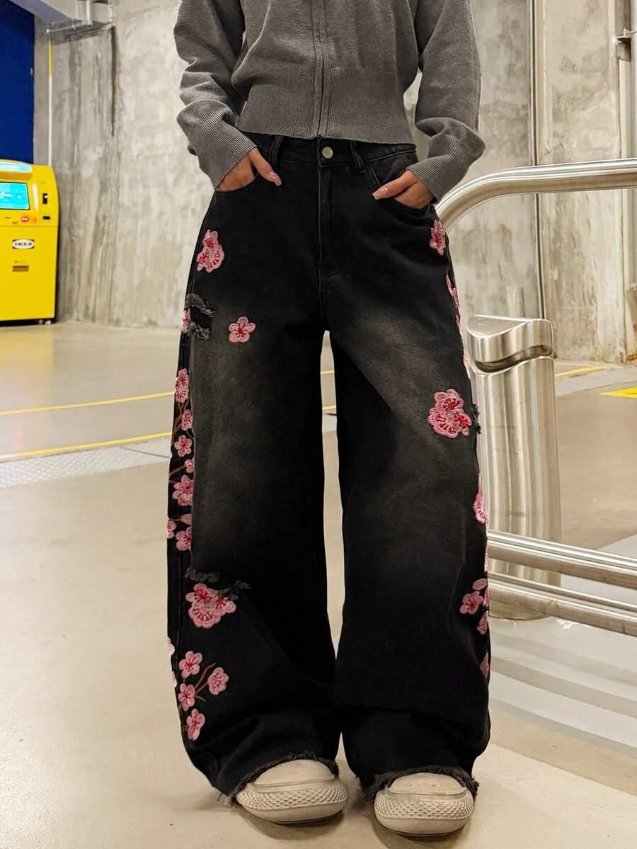 CZARNE SPODNIE JEANS HAFT